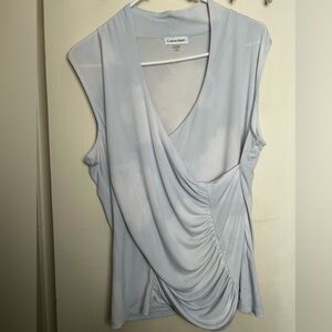 Calvin Klein Pale Blue Draped Wrap-Front Sleeveless Top